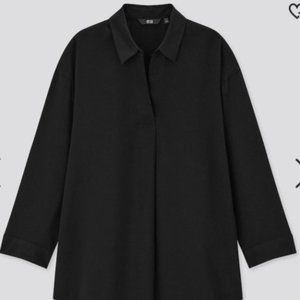 SOLD.UNIQLO RAYON SKIPPER COLLAR 3/4 SLEEVE BLOUSE